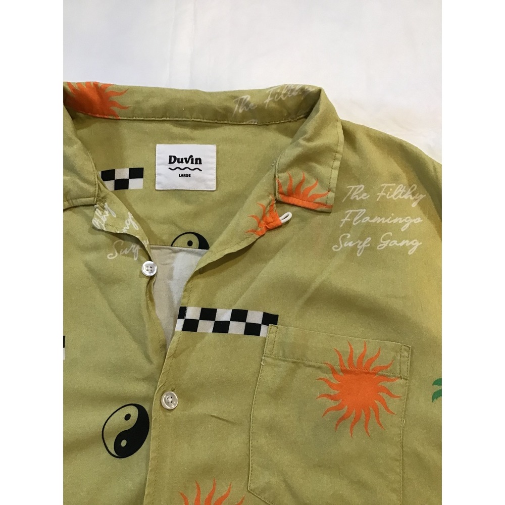 Duvin Design Cabana Shirt Mens Large Green Sun Palm Tree Button Down - Picture 2 of 3